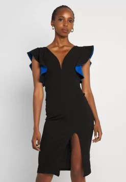 Wal G V Neck Ruffle Sleeve Midi Dress – Cocktail Dress / Party Dress . Cheap|Women Dress