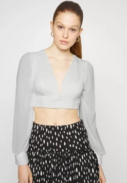 Wal G Wgxzl Wedding – Bessie Mesh Sleeve V Neck Crop Top – Blouse . Online Sales|Women Top